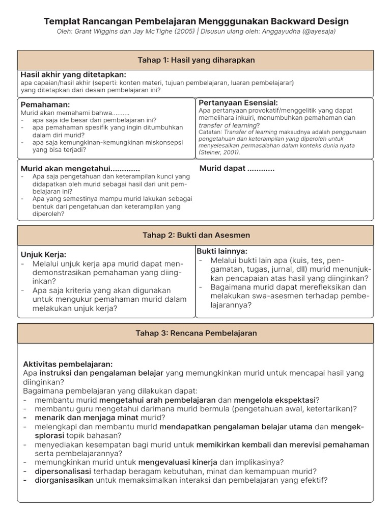 Rancangan Pembelajaran Backward Design | PDF | Karier & Perkembangan