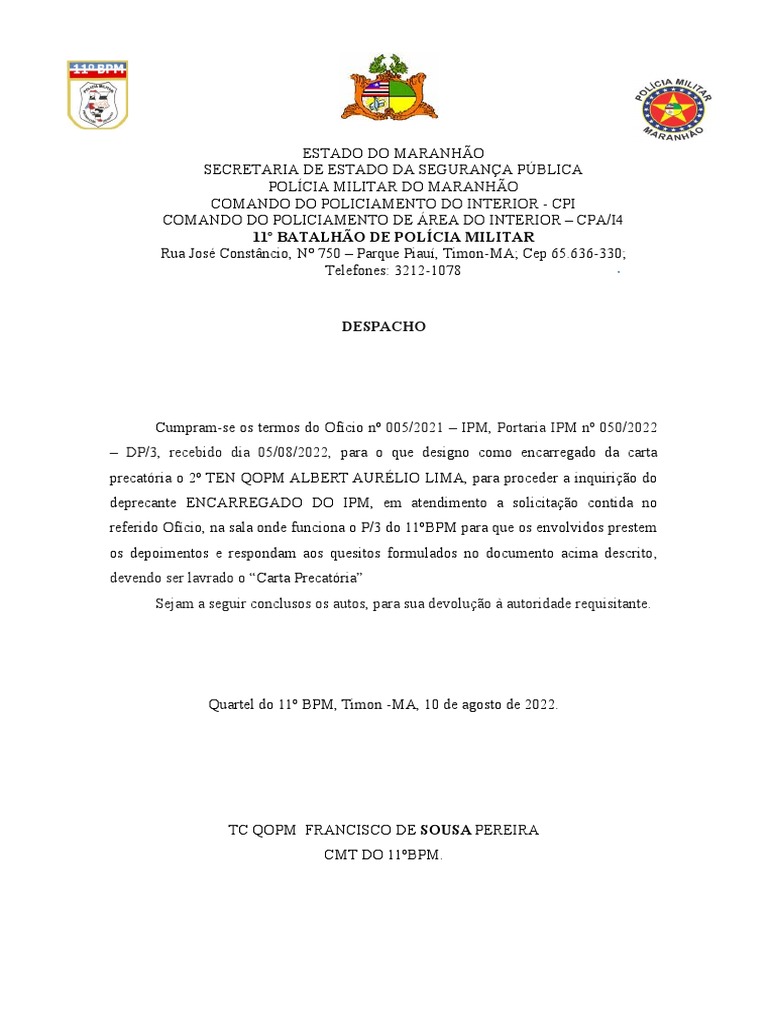 Modelo de Carta Precatória Policial | PDF | Polícia | Polícia militar