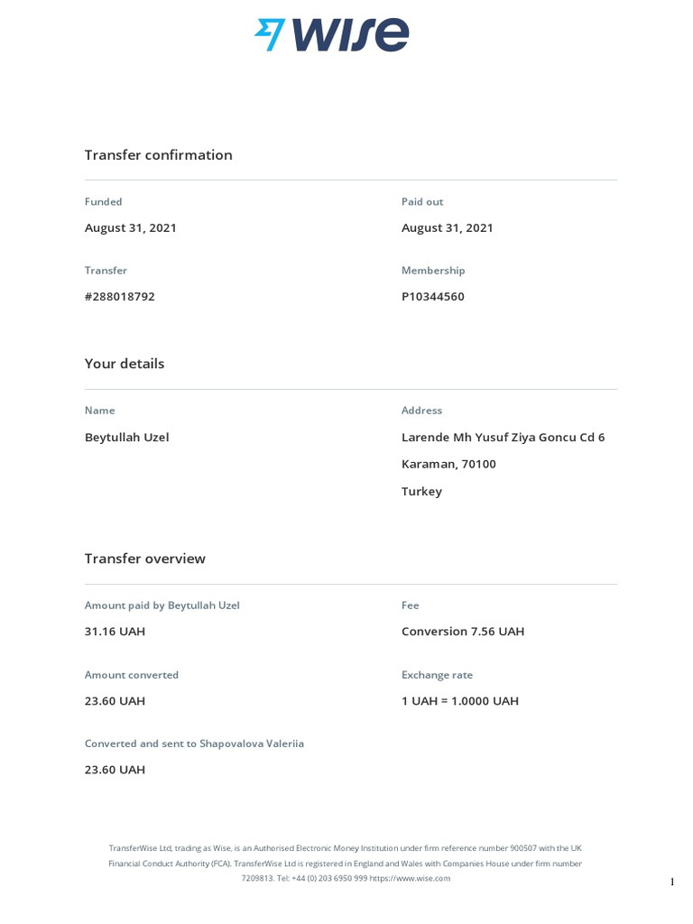 Wise Transaction Invoice 288018792 135067666 en | PDF | Money | Investing