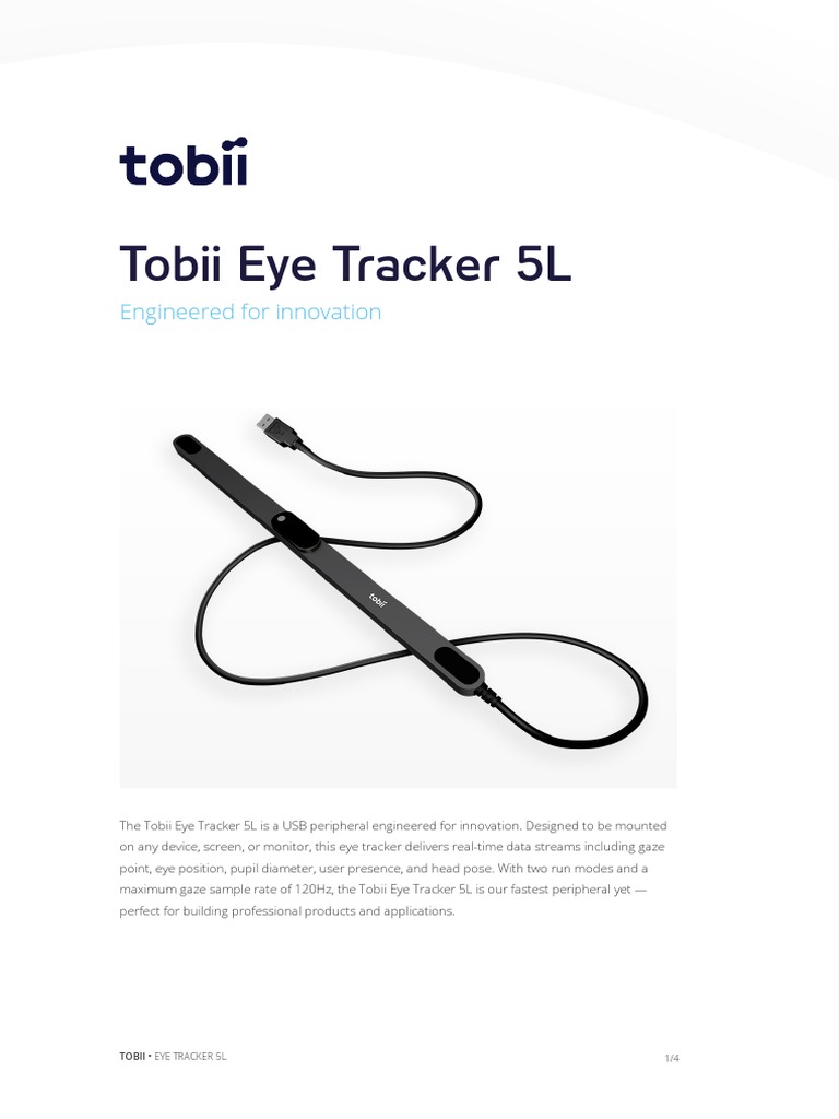 Tobii Eye Tracker 5L Productsheet PDF Usb Computing