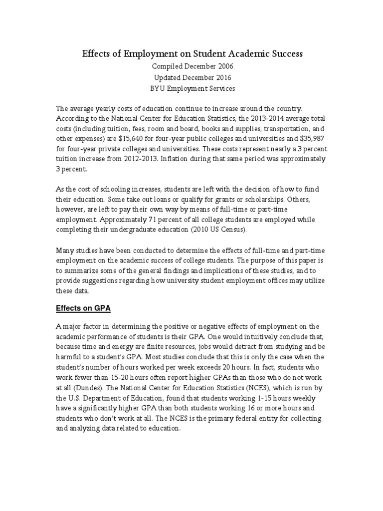 Effects of student employment pdf employment tuition payments