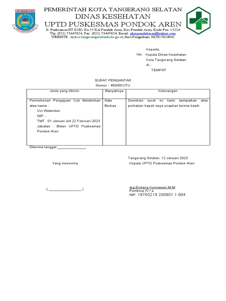 Surat Pengantar Cuti 2023 Pdf