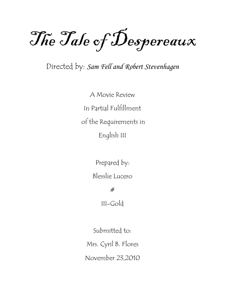 The Tale of Despereaux Overview PDF