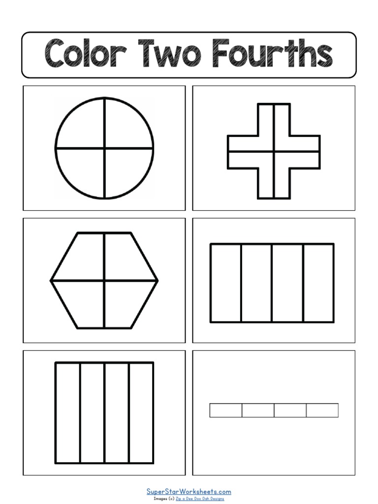 Color Two Fourths Worksheet | PDF
