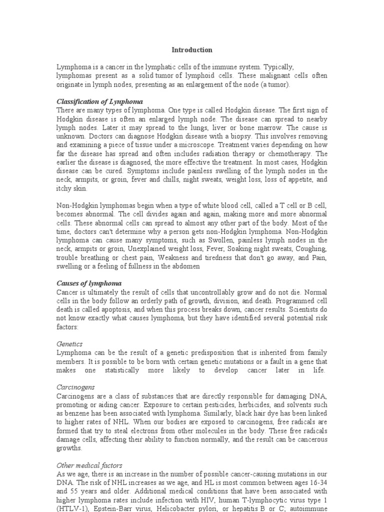 Introduction To Lymphoma Pdf Lymphoma Lymphatic System