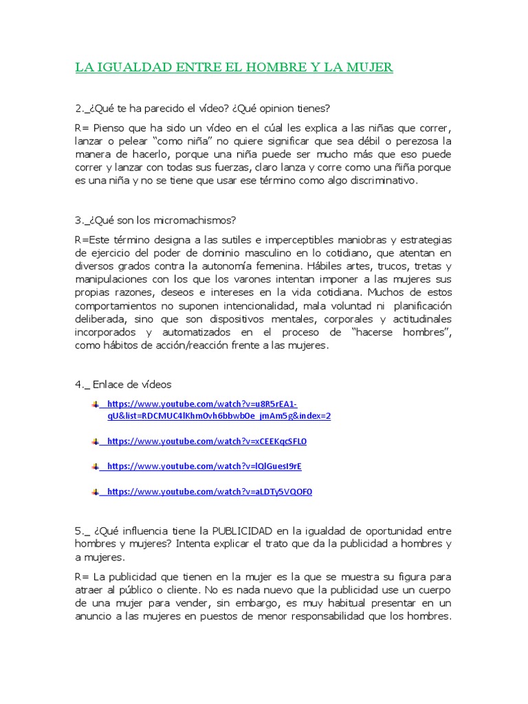 La Igualdad Entre El Hombre y La Mujer | PDF