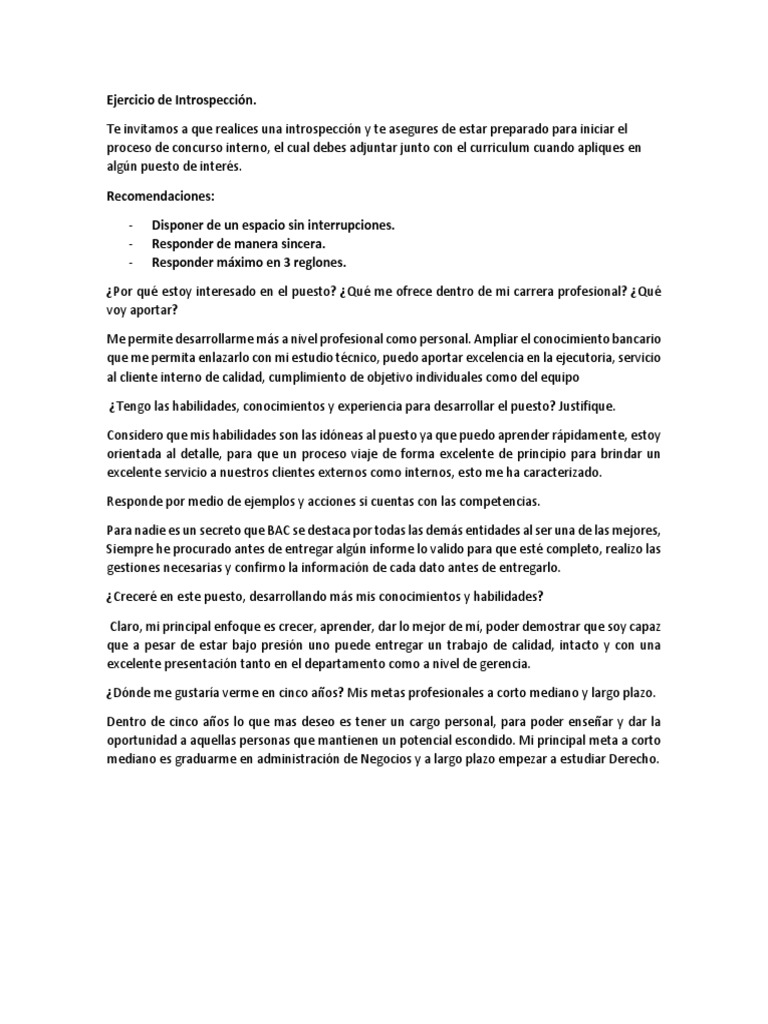 Ejercicio de Introspección Profesional | PDF | Crecimiento personal y ...