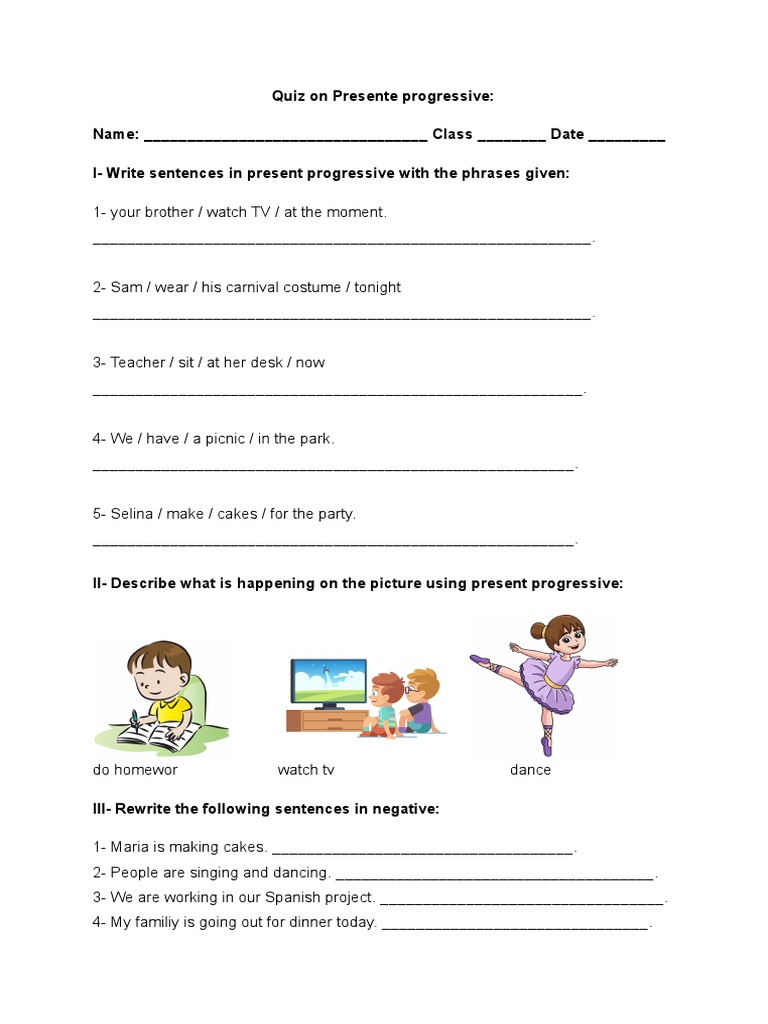 Present Progressive Quiz Printable