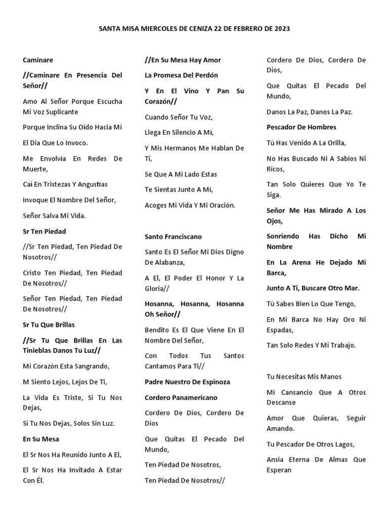 Santa Misa Miercoles de Ceniza 22 de Febrero de 2023 | PDF | Misa