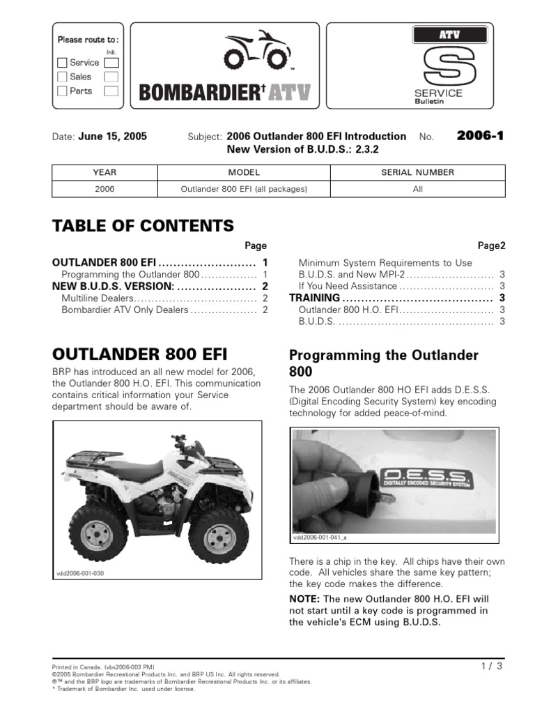 ATV 20061 2006 Outlander 800 EFI Introduction (B.U.D.S. 2.3.2