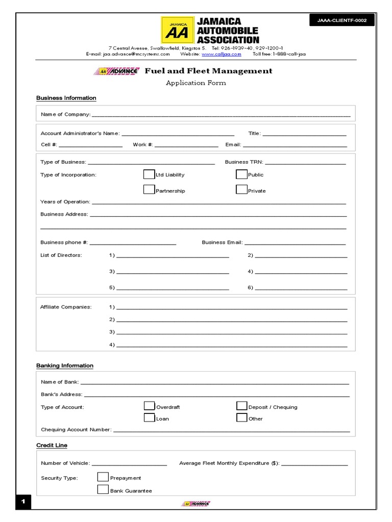 Fuel and Fleet Management Application Form | PDF | Business | Banks