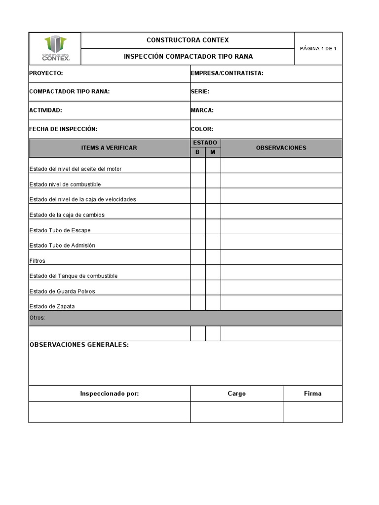 Formato de Inspección Compactador Rana | PDF