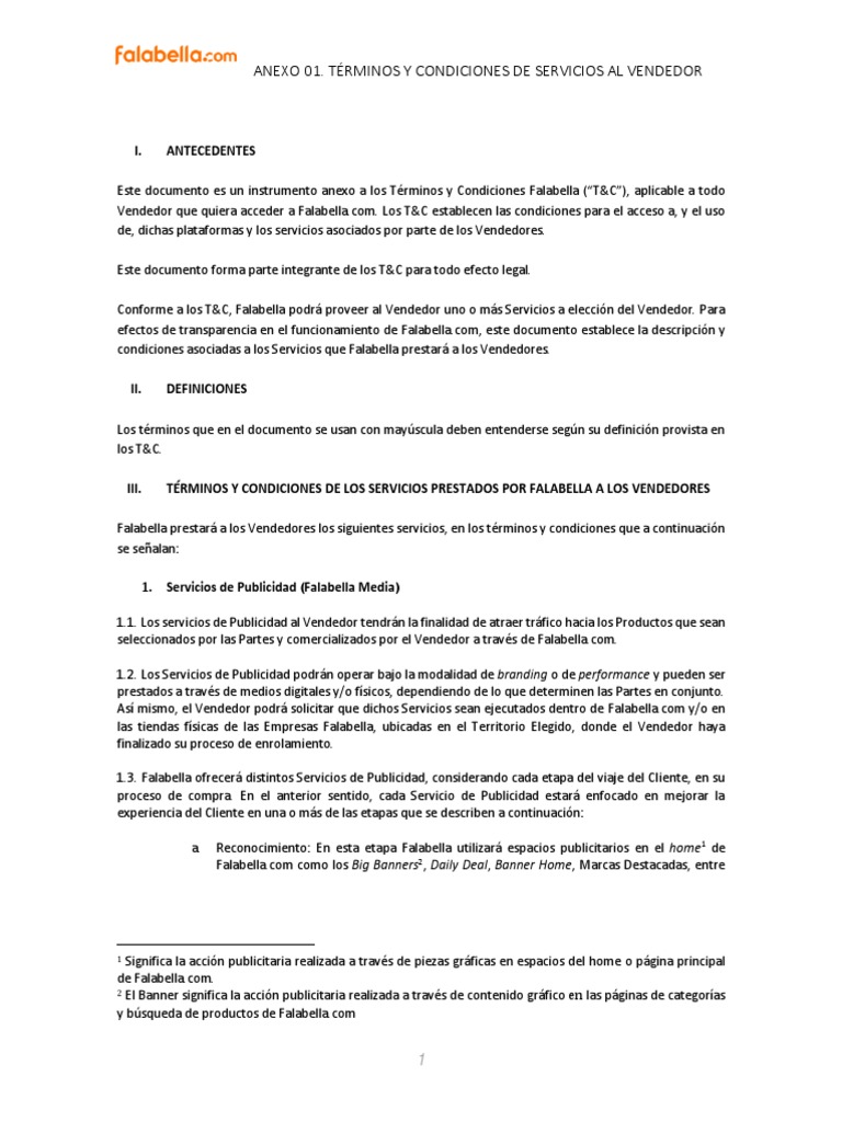 Términos y Condiciones para Vendedores en Falabella | PDF | Publicidad ...