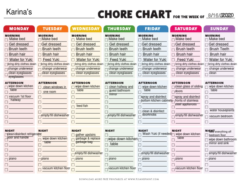 Karina Printable-Chore-Chart - v2 | PDF | Dishwasher | Kitchen
