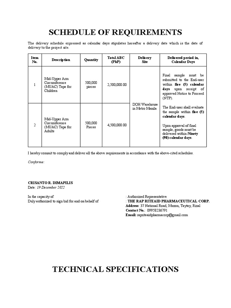 MUAC Tape Supply Requirements | PDF | Specification (Technical Standard)