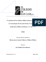 La Gestión de Los Residuos Sólidos Urbanos No Peligrosos en El Municipio de San Luis Potosí El Caso de Red Ambiental y Relleno Sanitario, S. A. de C. V.