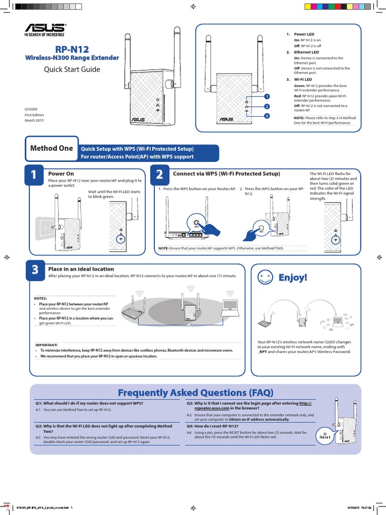 ASUS RP-N12 Extender Setup Guide | PDF | Wi Fi | Wireless Lan
