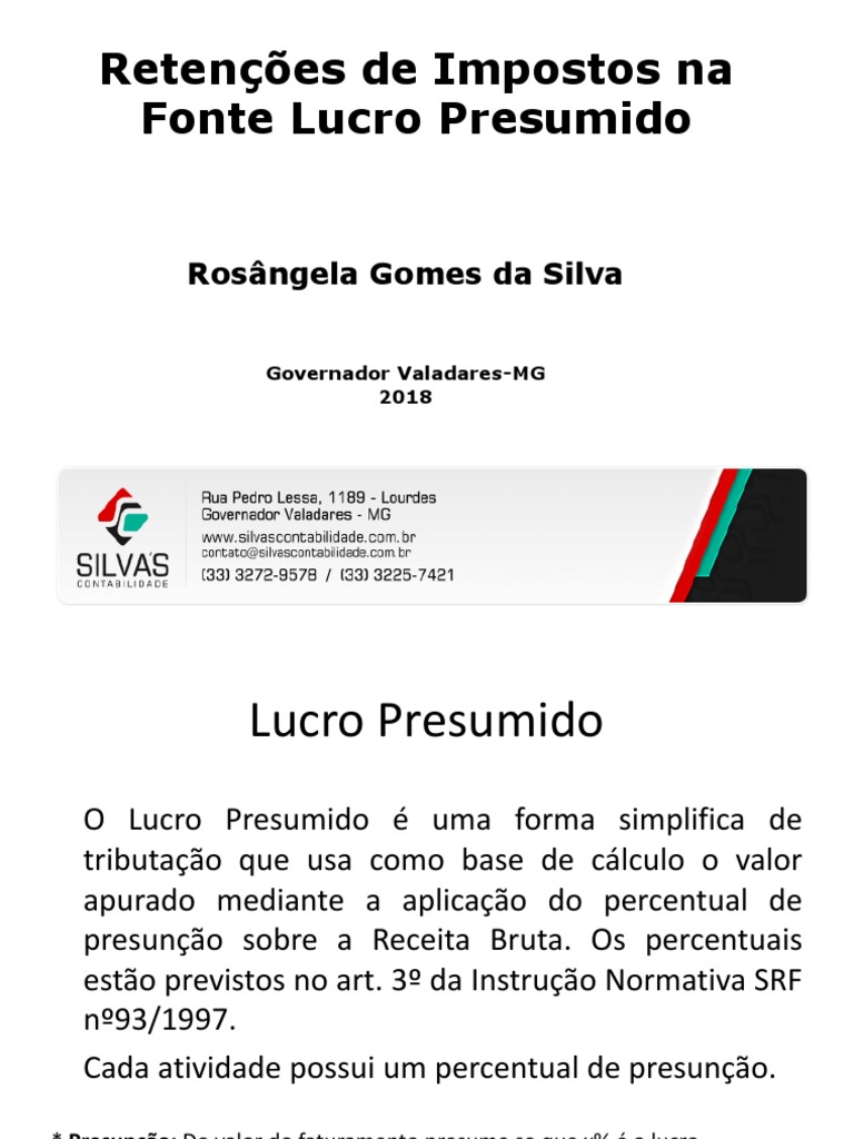 Retenção de Impostos Na Fonte Lucro Presumido | PDF | Imposto de Renda ...