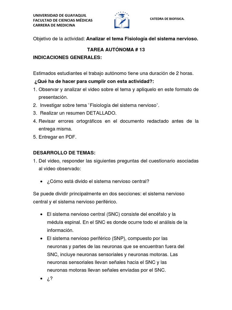 Fisiología Del Sistema Nervioso 1 Pdf