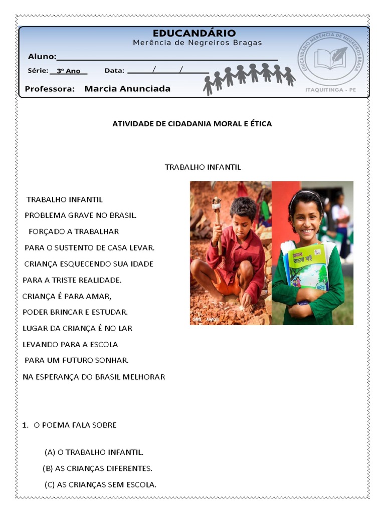 O problema do trabalho infantil no Brasil retratado em poema | PDF ...