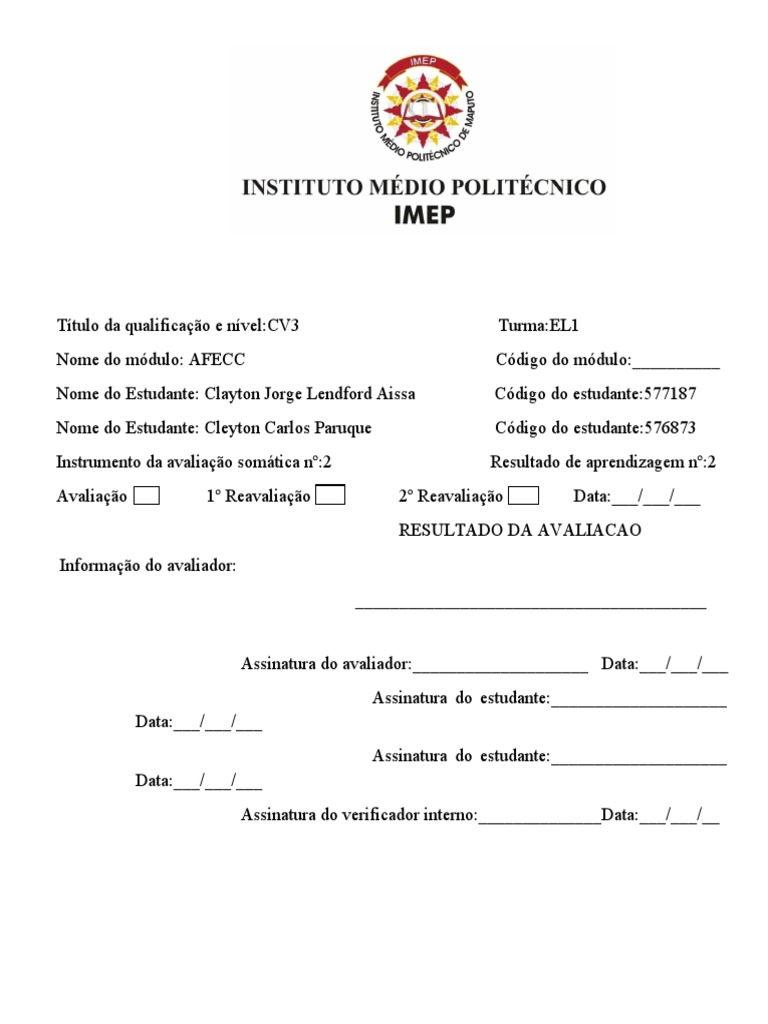 Folha de Rosto IMEP | PDF