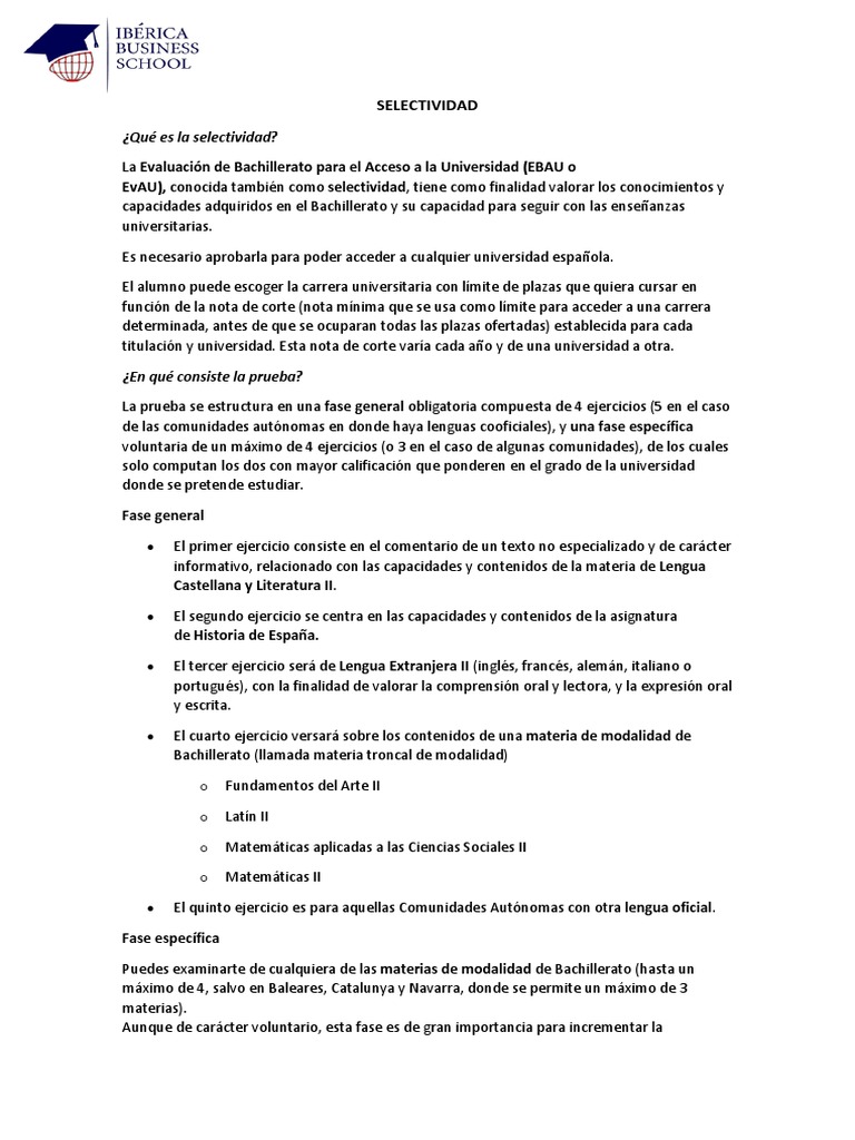 Guía sobre la Selectividad en España | PDF