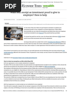 rent receipt_ Want rent receipt as investment proof to give to employer_ Here is help - The Economic Times