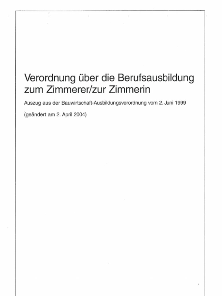 Ausbildungsordnung Zimmerer | PDF