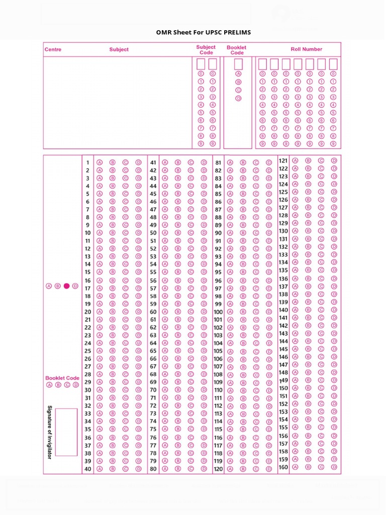 OMR Sheet For UPSC PRELIMS | PDF