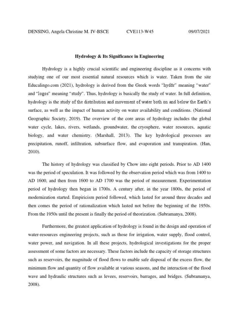 CVE113 Assign 1 Hydrology Essay | PDF | Hydrology | Water