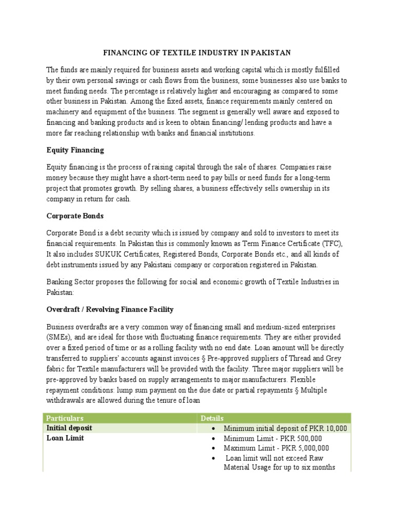 Financing of Textile Industry in Pakistan | PDF | Financial Capital ...