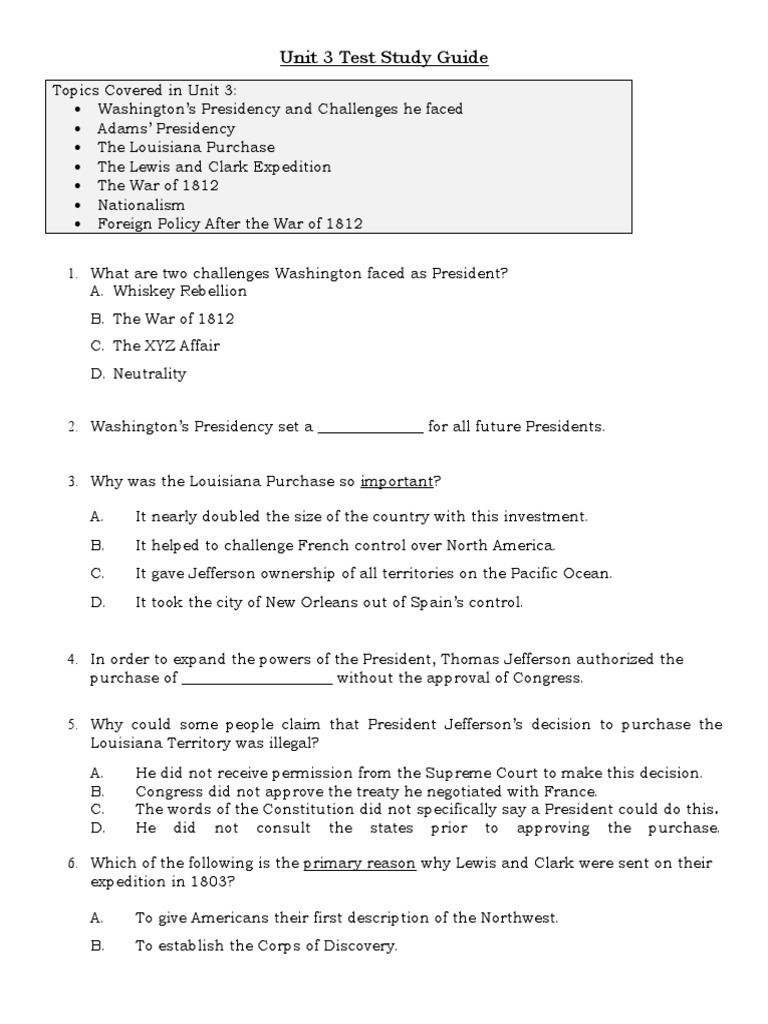 U3 Study Guide Download Free PDF Lewis And Clark Expedition War