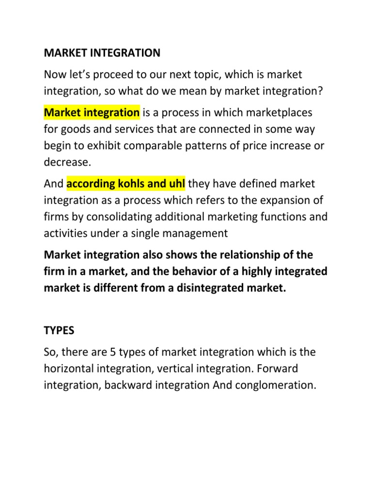 Market Integration | PDF | Conglomerate (Company) | Market (Economics)