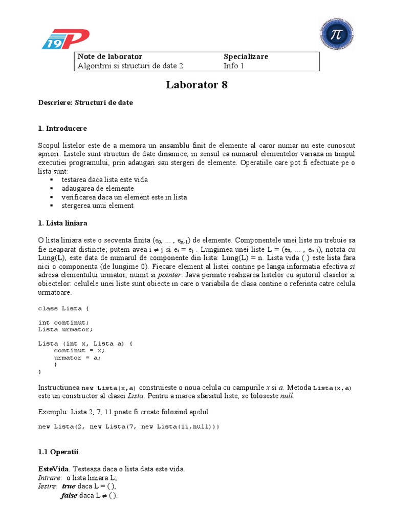 Algoritmi Si Structuri de Date 2 - Info 1 - Laborator 8 | PDF