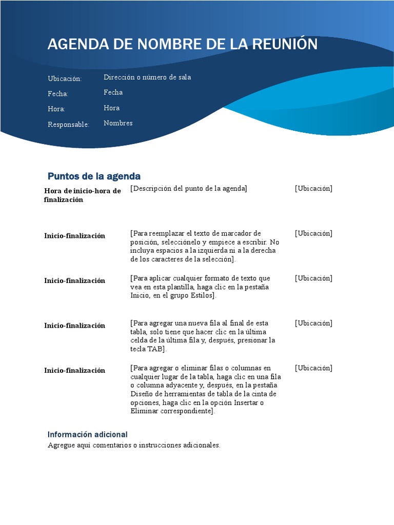 Agenda de Nombre de La Reunión | PDF, image size:768x1024