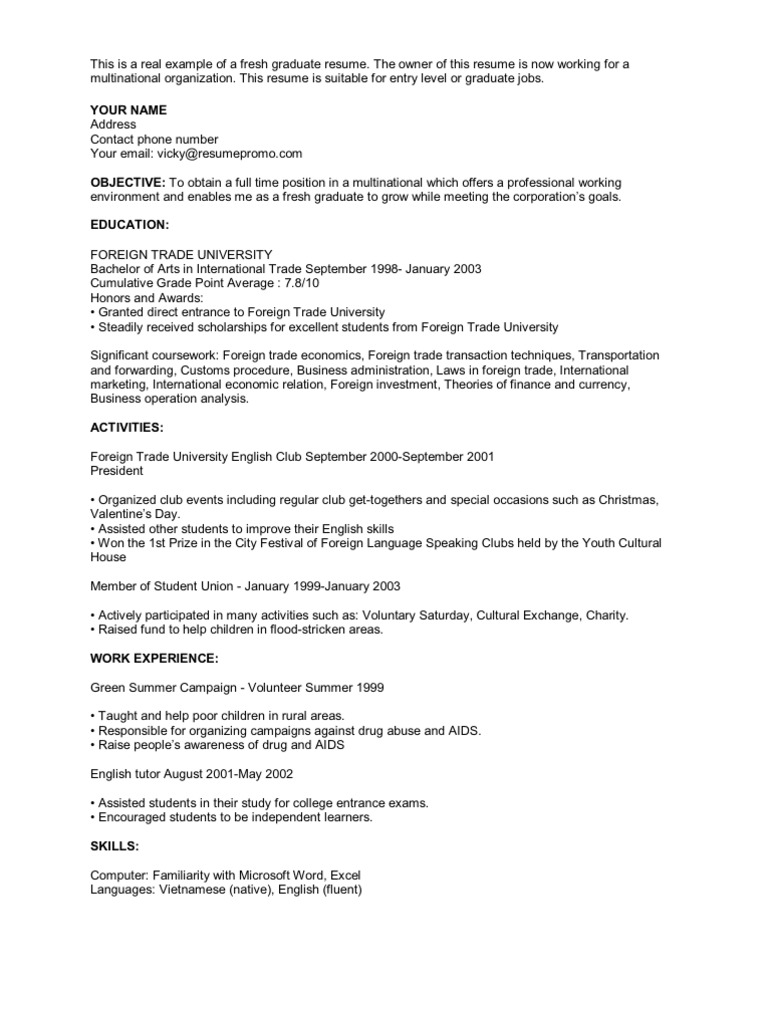 Fresh Graduate Resume Guide | PDF