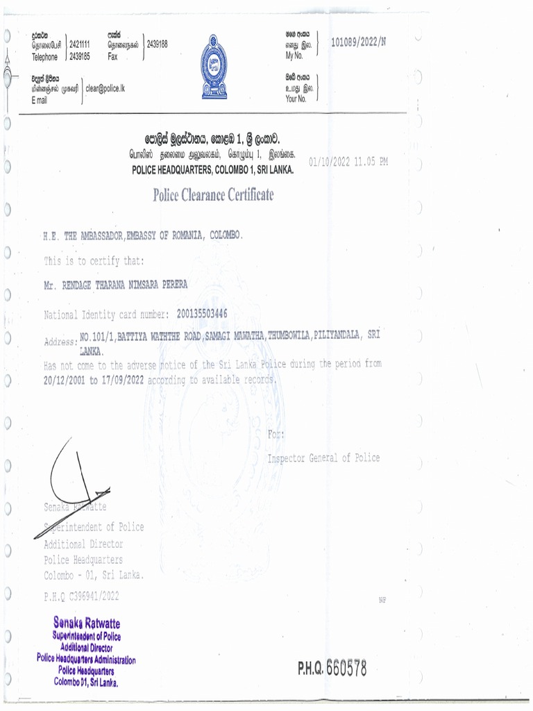 Police Clearance Certificate | PDF