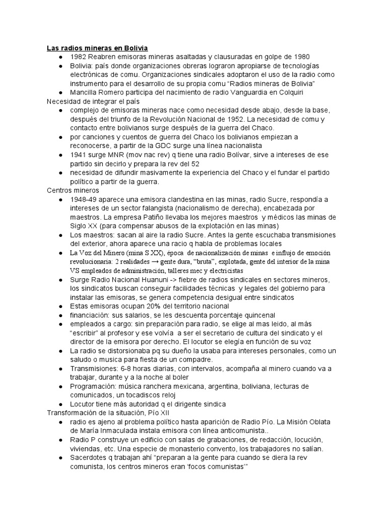 Mancilla Rom Schmucler Radios Mineras de Bolivia PDF Bolivia