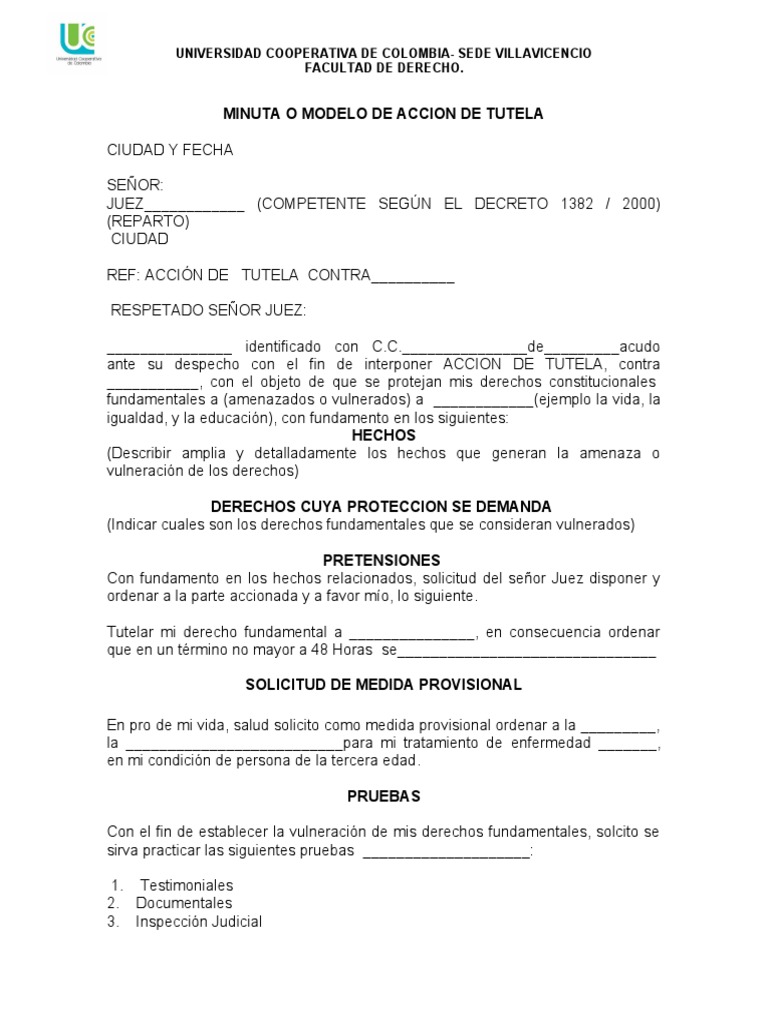 Minuta Accion de Tutela Impugnacion Incidente Desacato | PDF | Derecho ...