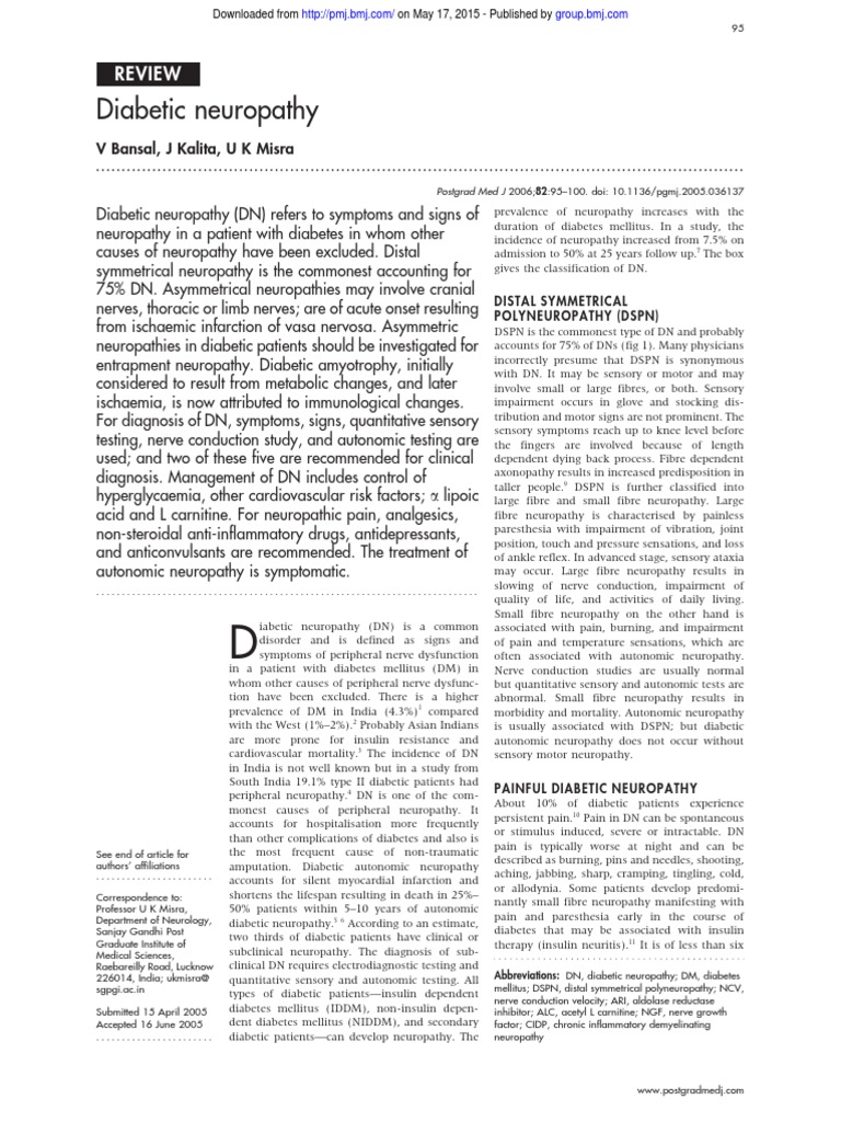 Diabetic Neuropathy Overview and Management | PDF | Peripheral ...