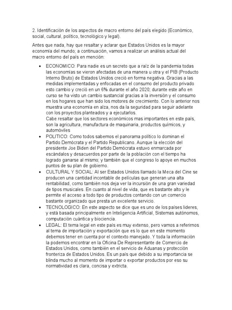 Informe Final Negocios Internacionales Pdf Los Estados Unidos