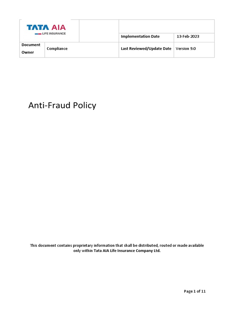 Anti Fraud Policy PDF Insurance Fraud