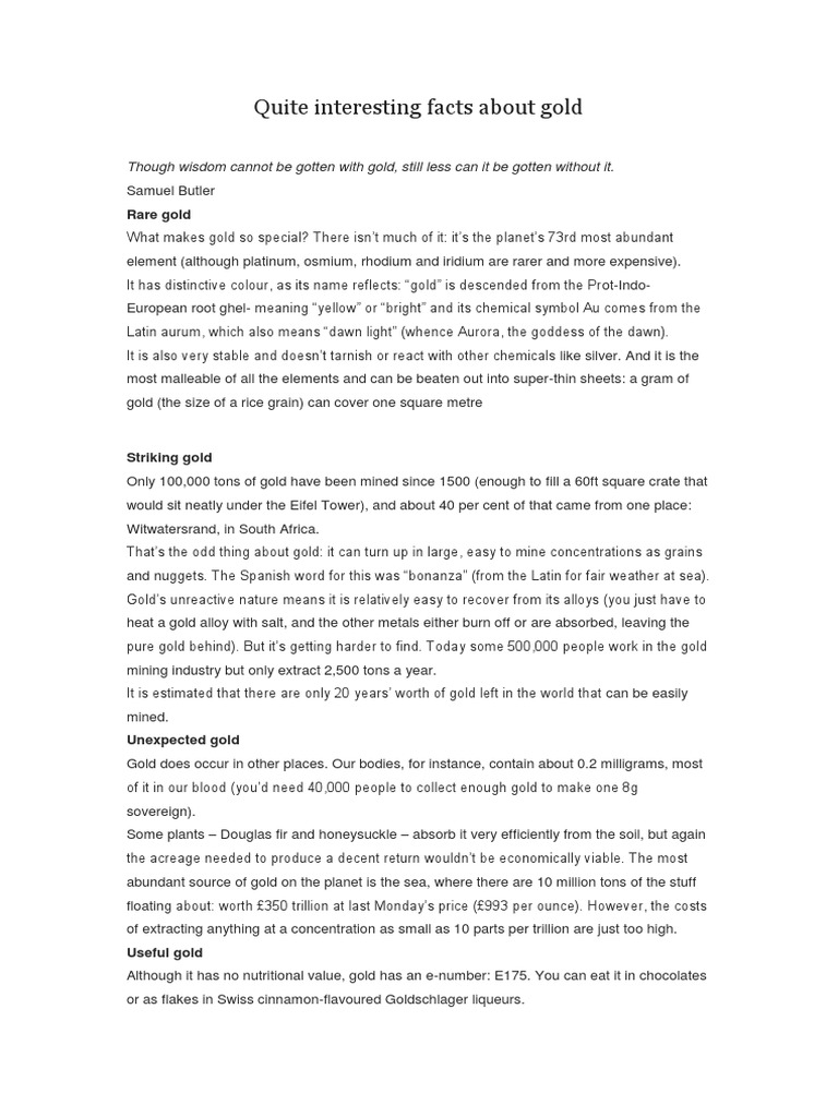 Quite Interesting Facts About Gold | PDF | Gold | Fineness