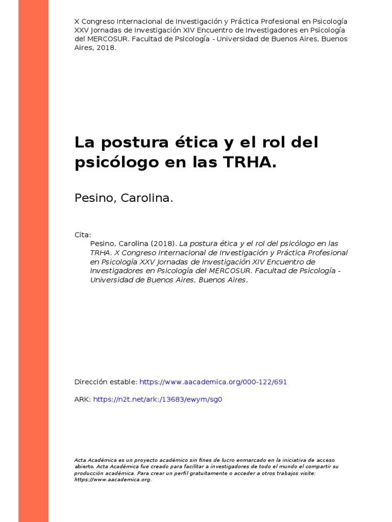 Ética y rol del psicólogo en TRHA | PDF | Sicología | Psicoanálisis
