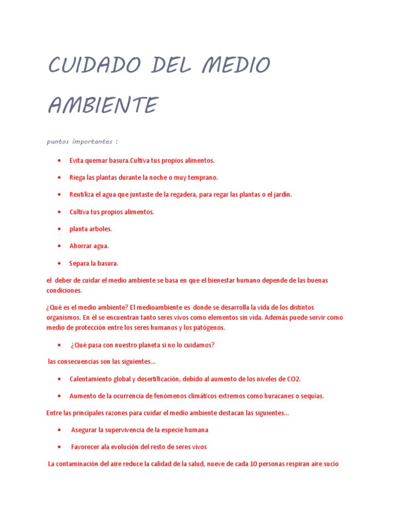 Cuidados Esenciales del Medio Ambiente | PDF | Ciencia y matemáticas
