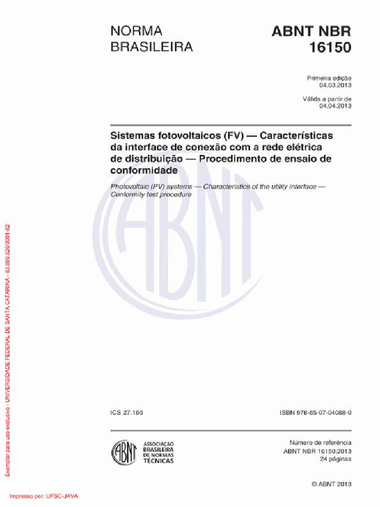 ABNT NBR 16150 2013 - Sistemas Fotovoltaicos (FV) - Caracterìsticas Da ...