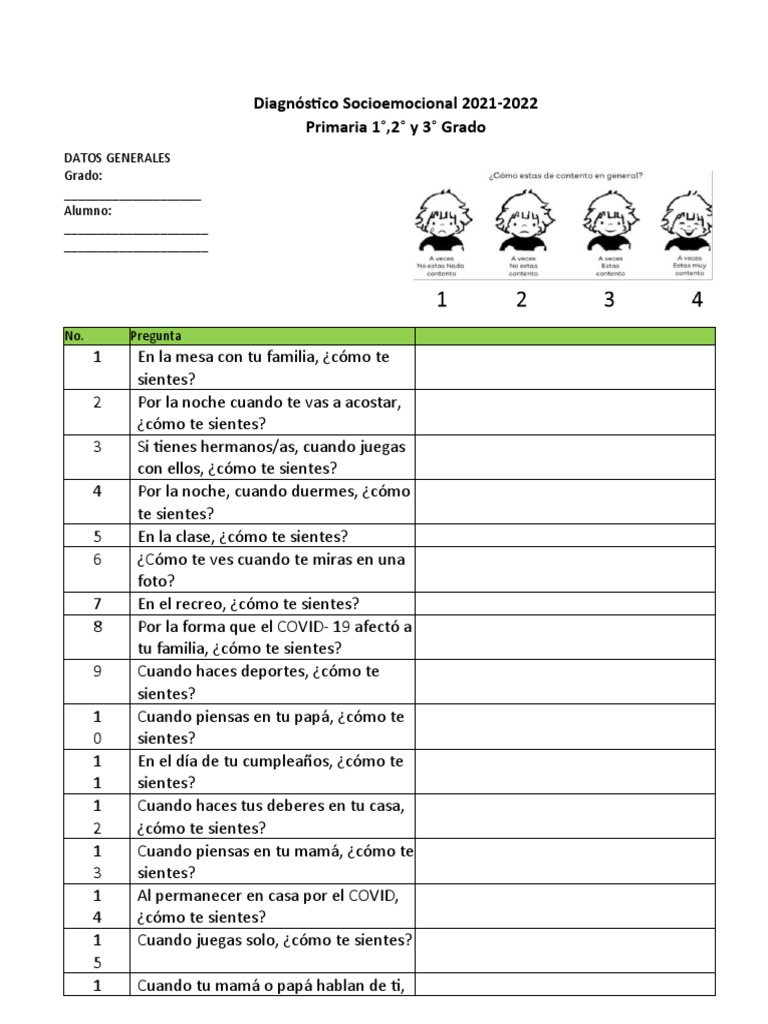 Diagnóstico Socioemocional 1°,2° y 3° | PDF