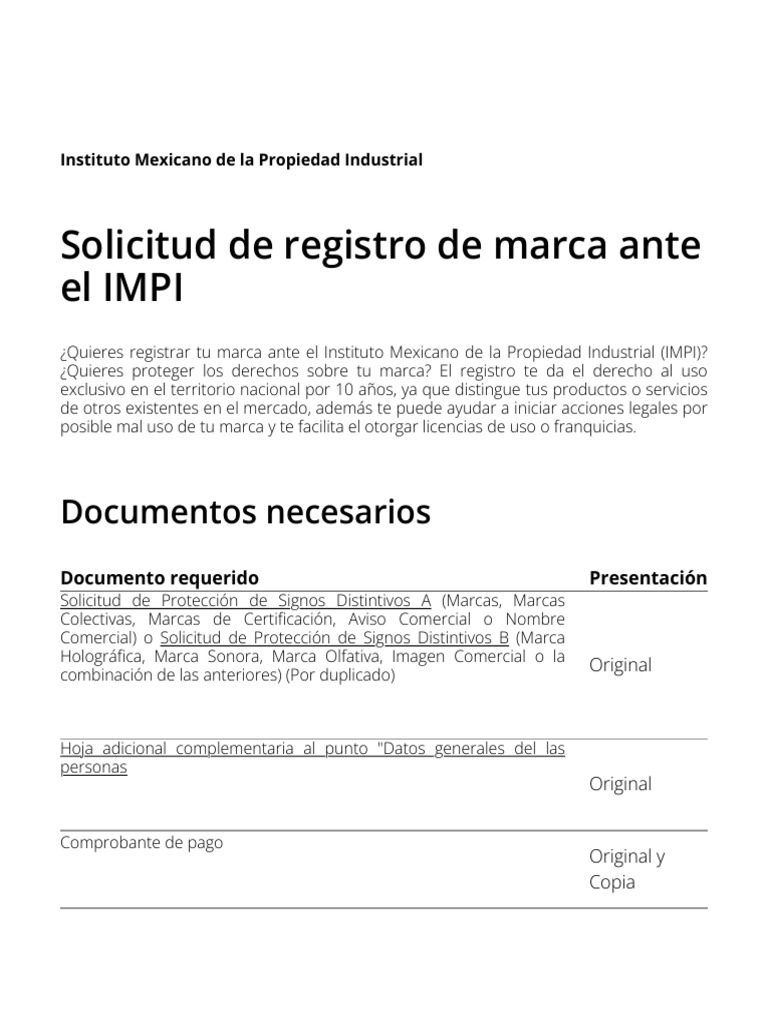 Solicitud de Registro de Marca Ante El IMPI - Trámites - Gob - MX | PDF