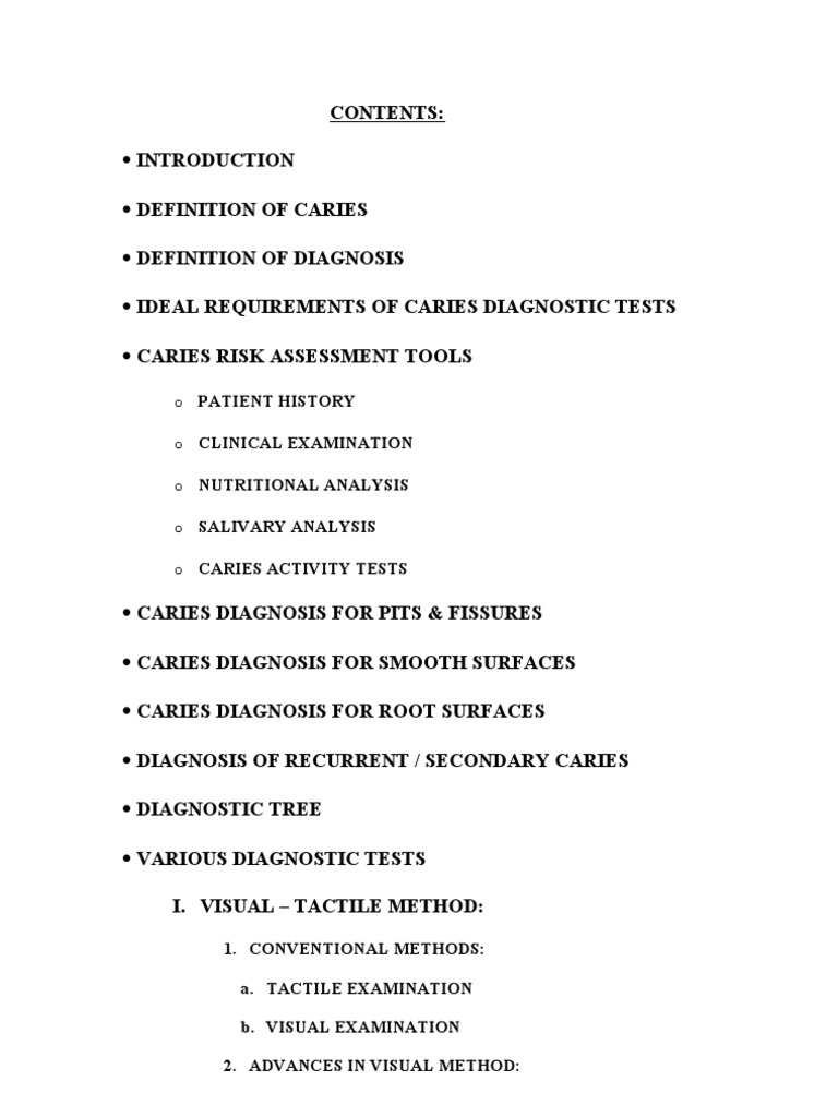 Comprehensive Caries Diagnosis Guide | PDF