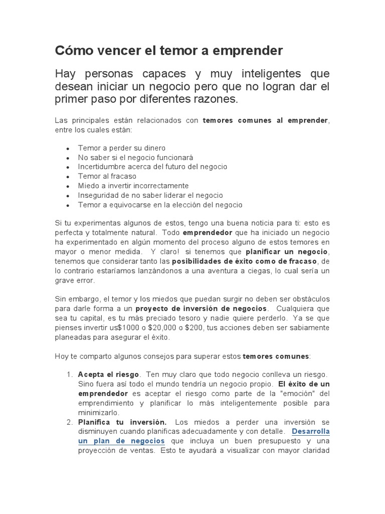 Cómo Vencer El Temor A Emprender | PDF | Iniciativa empresarial | Mente